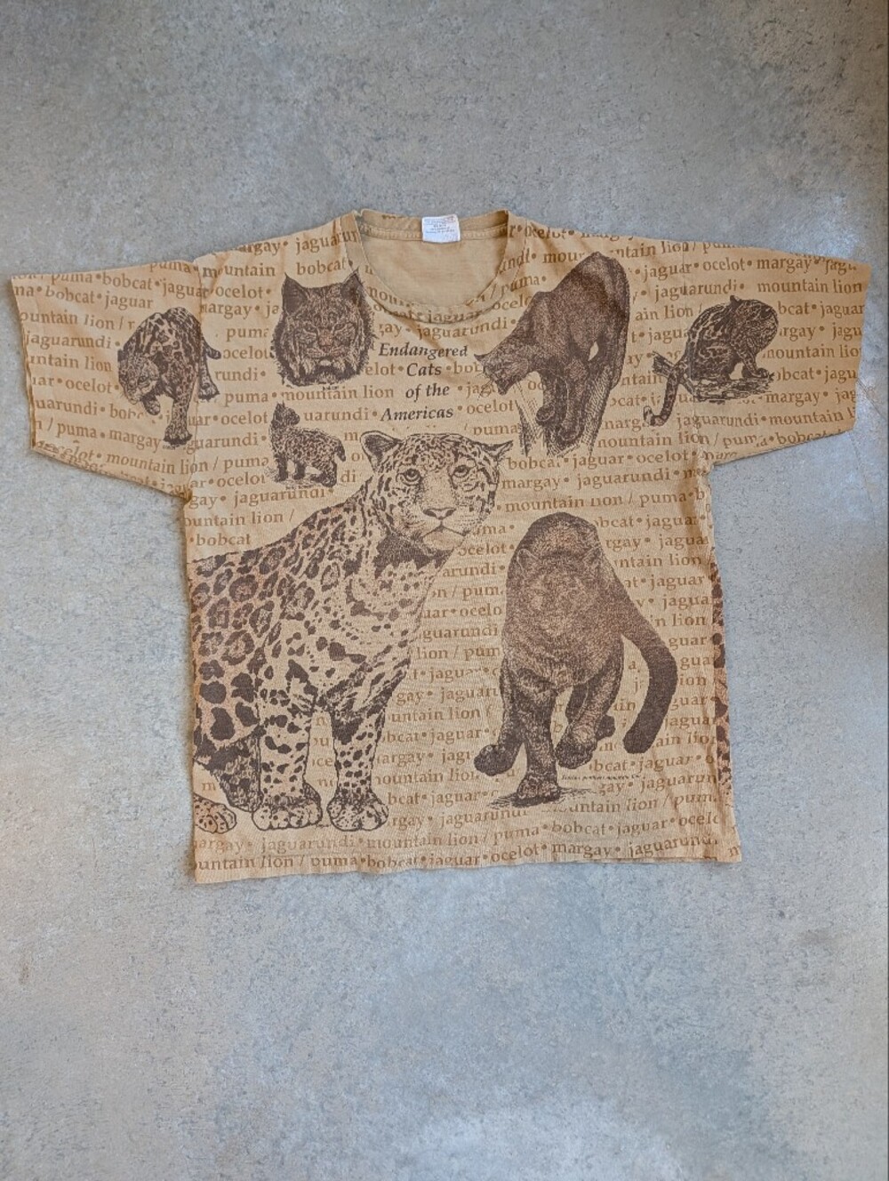 Wildwood Productions 90s Vintage Single Stitch Tee AOP Endangered Cats XL